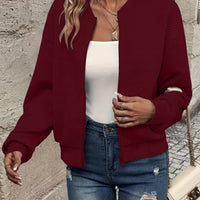 Linda™ | Textured Zip-Up Knit Jacket - Deep Red