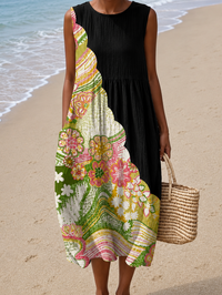 Lauren - Women's Casual Midi Dress with Sleeveless Print Design - S