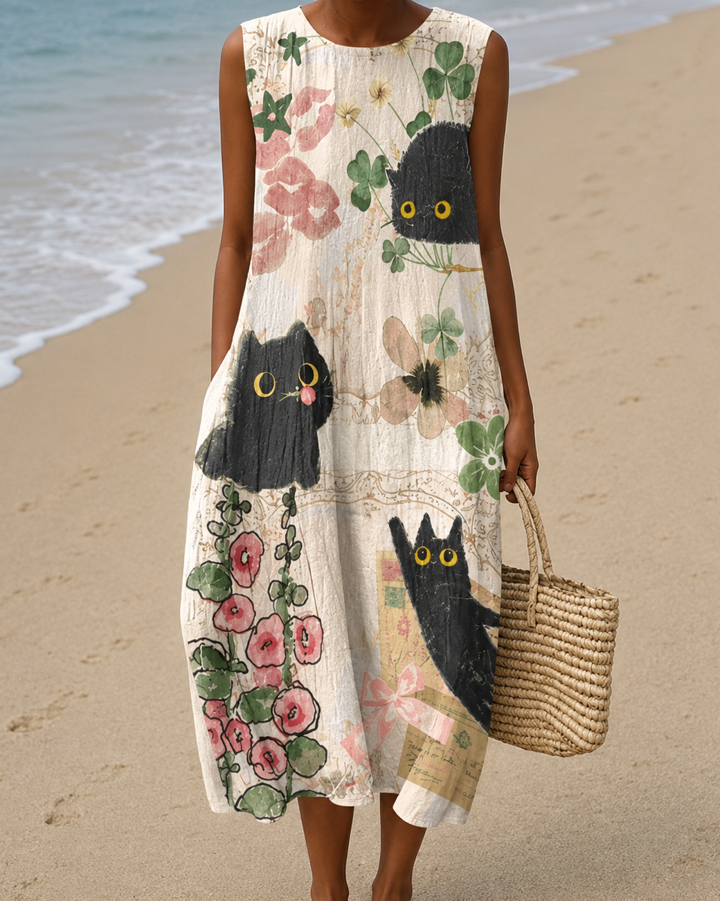 Julia Mae - Women's Casual Midi Dress with Sleeveless Print Design