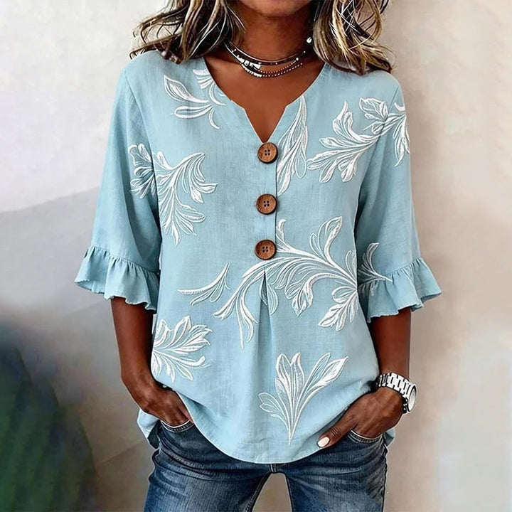 Vintage Leaf Print Blouse