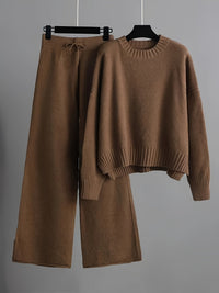 Emily™ Cozy Knit Loungewear Set | Relaxed Sweater and Wide-Leg Trousers - Dark Brown