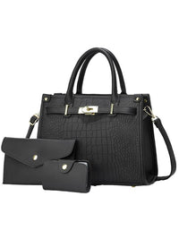 ALENOR™ – Crocodile Embossed Large Capacity Crossbody Handbag Set - Black
