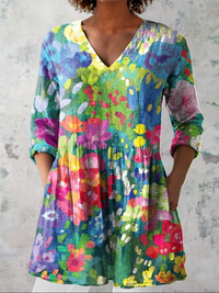 Maelle | Long Blouse with V-Neck - Multicolor