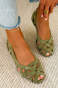 Quennie - Woven Summer Sandals - Olive Green