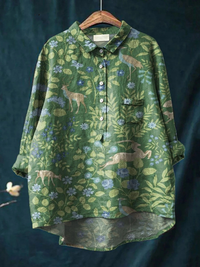 Georgia | Women's Vintage Floral Animals Art Print Casual Shirt - Green