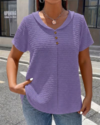 Peter Pan Collar Three-Button T-Shirt - Purple