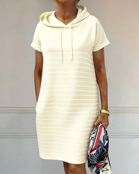 Gavellea | Comfortable Striped Hooded Dress - Beige