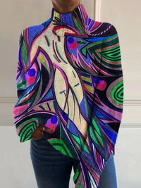 Cheryl | Retro abstract nude poster crochet sweater - Multicolour