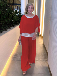 Nessa™ Classy Elegant Set | Relaxed Top and Wide-Leg Trousers - Red