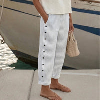 Caitlin | Stylish Striped Button Pants - Grey