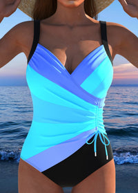 Marina | Elegant Printed Surplice Swimsuit - Aqua Blue