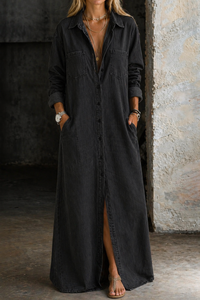 Delana | Denim Button Down Dress - Black