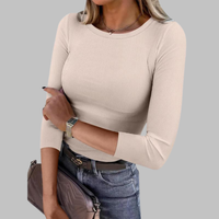 DAVINA™ - Casual Plain Crewneck Slim-Fit Top - Off-white
