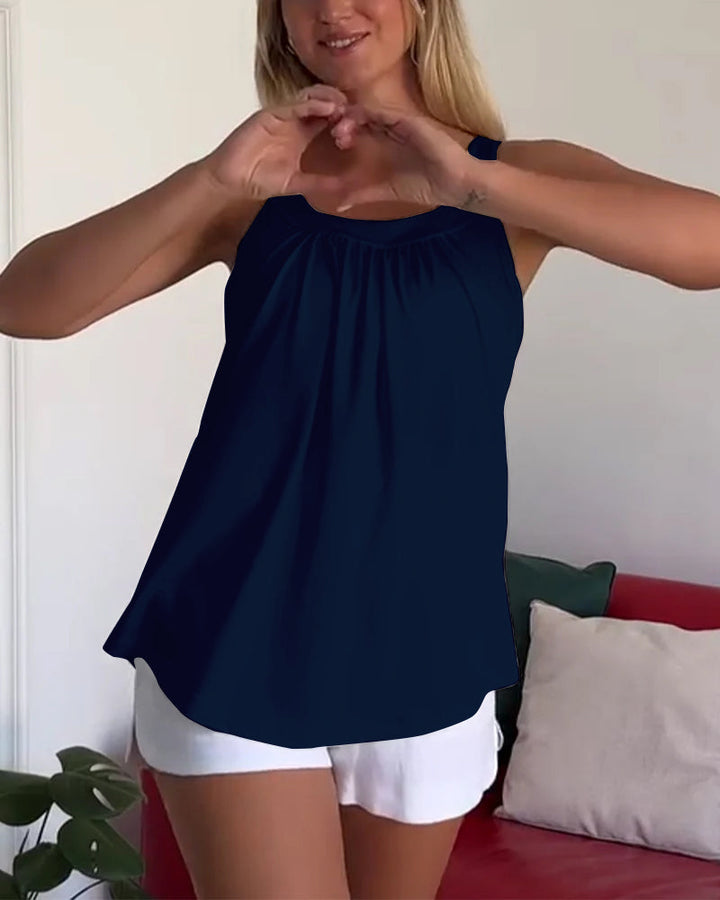 Caty | Solid Color Pleated Tank Top