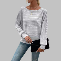 PERLITA™ - Casual Round Neck Long-Sleeve Top - Light Gray