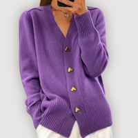 BELLA – HEART BUTTON CARDIGAN - Purple