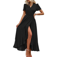 Pilar™ | Classy Flowy Wrap V-Neck Short Sleeve Maxi Dress - Black