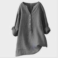 Veronique™ Elegant Cotton-Linen V-Neck Blouse - Light Grey