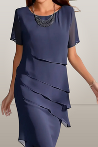 Linda | Elegant Comfort Ruffle Dress - Navy Blue