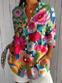 Anica - Vibrant Artistic Button-Up Blouse - Multi-colored 1