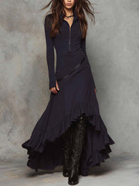 Washed Cotton Ruffle Hem Maxi Dress - Midnight Navy