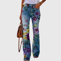 Women Pants with Flowers - Purple Flower