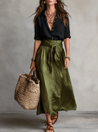 Effortless Elegance Boho Skirt Set - Black