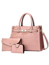 ALENOR™ – Crocodile Embossed Large Capacity Crossbody Handbag Set - Pink