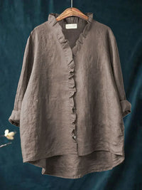 Geraldine | Ruffle Collar Shirt - Dark Grey