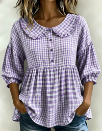 New Arrivals🔥Women's Gingham Puff Sleeve Peplum Blouse - Purple