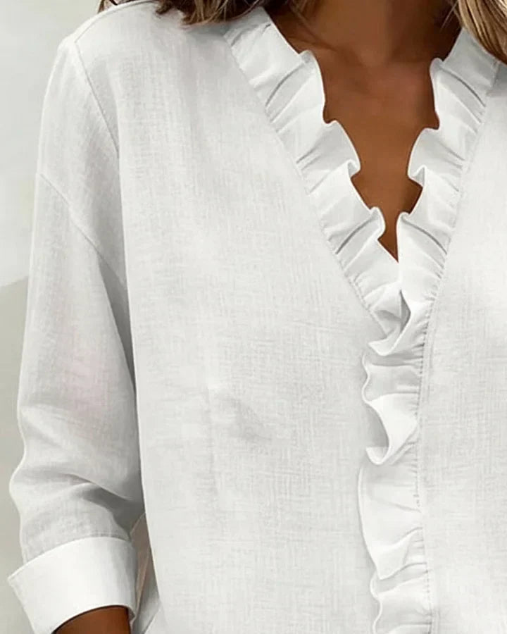 Aletta – Blouse Élégante et Flatteuse à Volants avec Décolleté en V