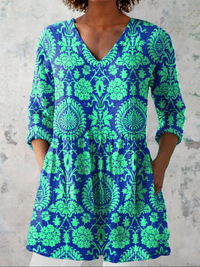 Ines | Long Blouse with V-Neck - Teal