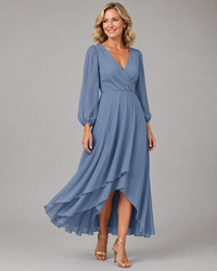 Mia™ | Elegant V-neck Long Dress - Blue