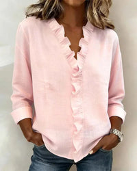 Aletta – Blouse Élégante et Flatteuse à Volants avec Décolleté en V - Rose