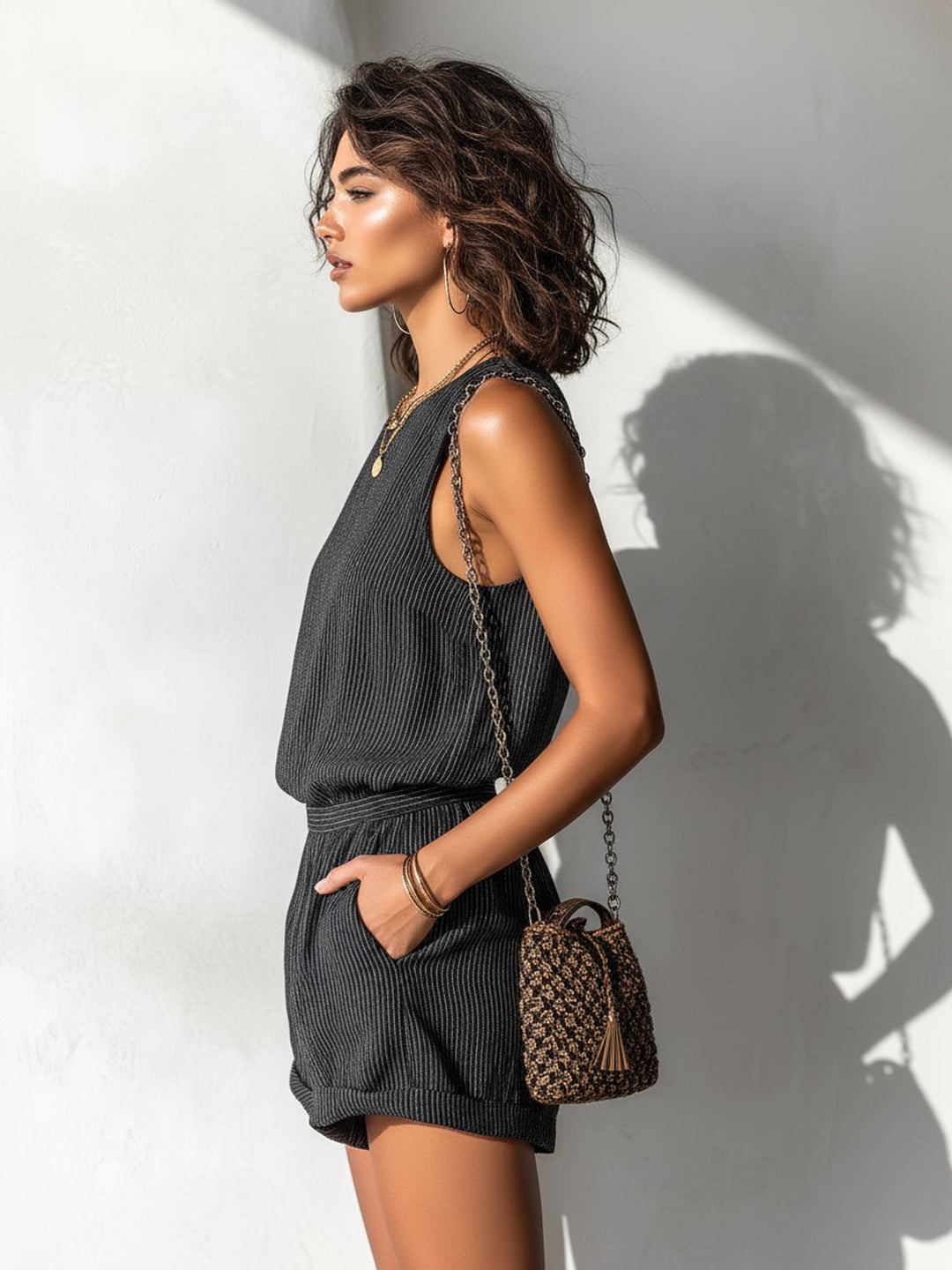 LIVIA | Striped Linen-Blend Romper