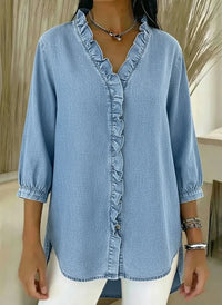 Clara | Elegant Ruffle Detail Blouse - Light Blue