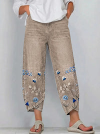 Hazel - Casual Embroidered Pants - Khaki