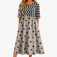 Modern Charm Mixed Print Pocket Midi Dress - S