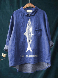 Sophie | Sardine Fish Graphic Printed Women's Casual Shirt - Blue