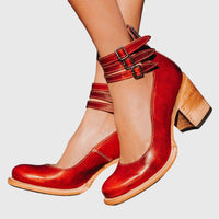 Elegant and Comfortable Real Leather Heels - Red