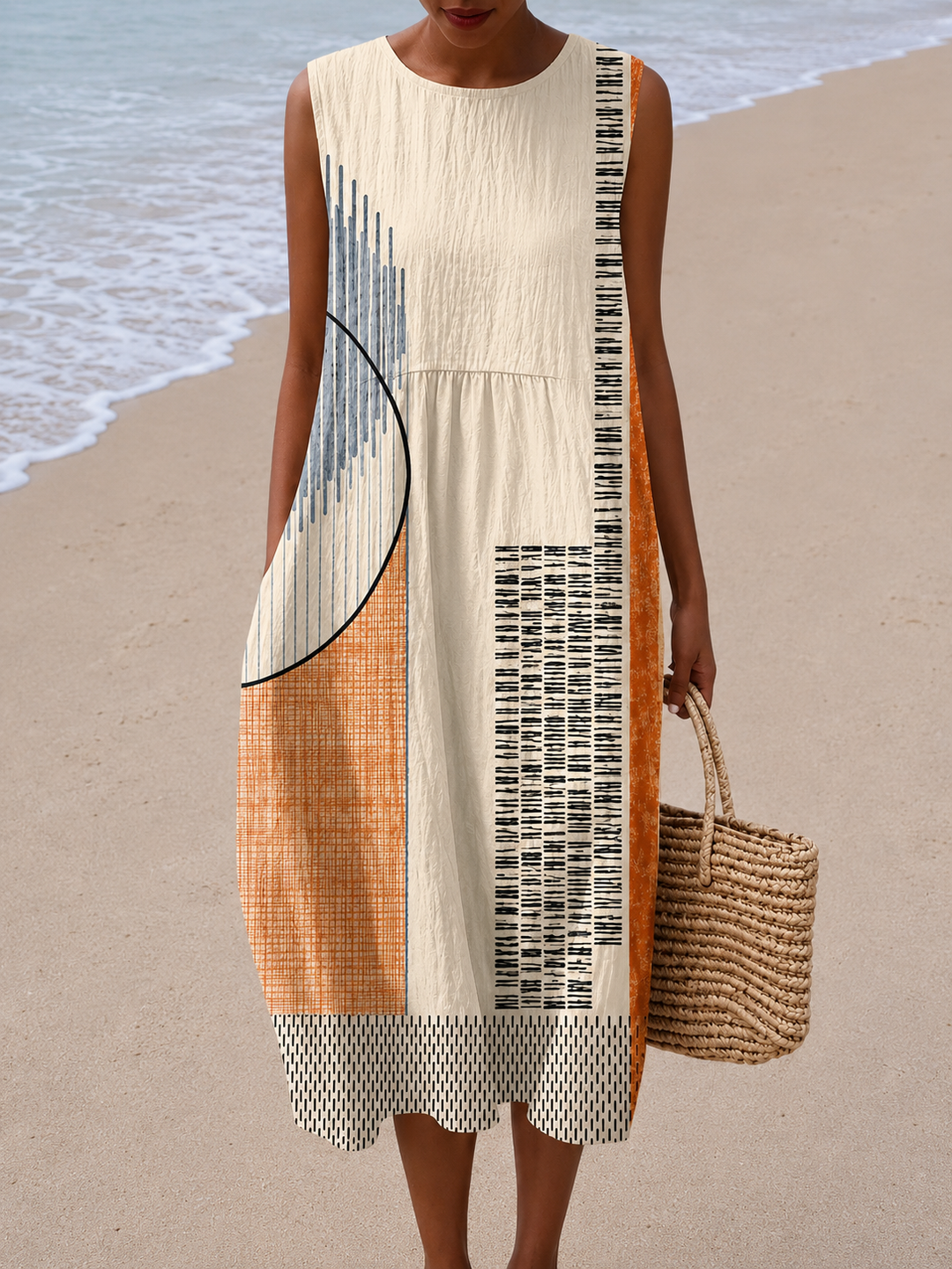 Amelia - Women's Sleeveless Midi Dress with Relaxed Fit