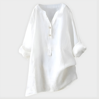 Veronique™ Elegant Cotton-Linen V-Neck Blouse - White (soon to be out of stock)
