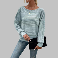 PERLITA™ - Casual Round Neck Long-Sleeve Top - Light Blue