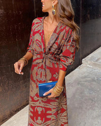Harper™ | Elegant dress with long sleeves and floral print - Red