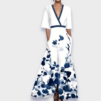 Eliana™ | Elegant Floral A-Line Dress - White/Blue