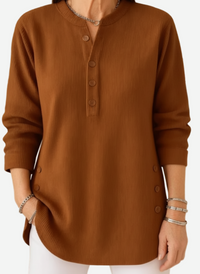Harperly – Long Sleeve Solid Knit Sweater - Caramel