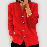BELLA – HEART BUTTON CARDIGAN - Red