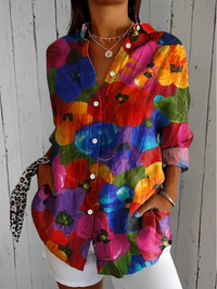 Anica - Vibrant Artistic Button-Up Blouse - Multi-colored 2