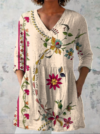 Clara | Long Blouse with V-Neck - Beige