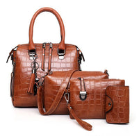 Palmer | 4-Piece Crocodile Pattern Handbag - Brown